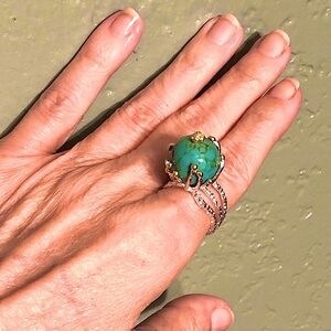 NATURAL TURQUOISE➕STERLING SILVER, GOLD RING